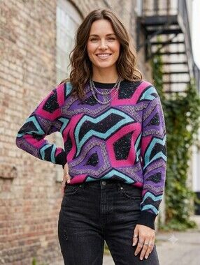 Vintage Indie Sleaze Eclectic Grandpa Geometric Abstract Knit Sweater Kidcore